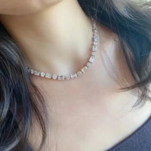 Wong Rain 100% 925 Sterling Silver Emerald Cut Created Moissanite Gemstone Wedding Party Women's Chain Necklace Fine Jewelry