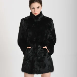 New Women Fashion Real Rabbit Fur Coat Mandarin Collar Natural Fur Jacket Long Customize Female Dropshipping Overcoat HP147