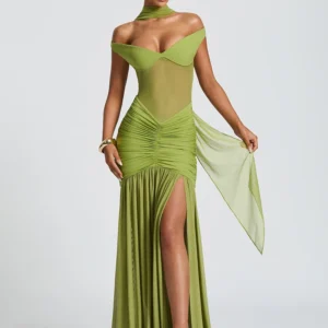 Mozision Off-shoulder Backless Sexy Maxi Dress Women Gown Halter Sleeveless Backless Thigh High Split Club Party Long Dress