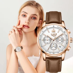 LIGE Fashion Classic Quartz Woman Watch Elegant Retro Casual Sport Simple Date Belt Strap Waterproof Luminous Women's Wristwatch