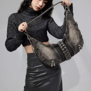 Washed Denim rivet Shoulder Bag for Women Handbags Large Capacity Shopping Bag Big female Crossbody Bags Soft Jeans Casual Totes