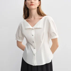 DUSHU Simple Elegance Solid Color Strapless Slim-Fit Summer Top Women Shirts Black White Blouses Tees 25DS82987