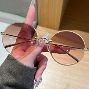 cutting rimless circle frame sunglasses for women new fashion alloy oversize gradient knot sun glasses ladies sexy shades uv400