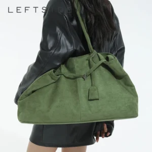 LEFTSIDE Large Capacity Suede Fabric Simple Tote Bag for Women Shoulder Bags 2025 Designer Luxury Brand Handbags and Purses