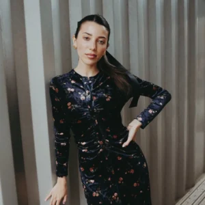 AS AW25 velvet print shirring woman dress elegance lady dressy wear