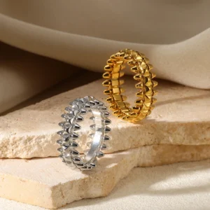 Riveted Bullet Stainless Steel Rings For Women Punk Gold Color Creative Ring Broad Surface Finger Jewelry Gift