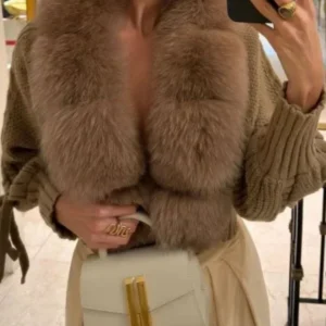 2024 Winter New Fashion Knitting Cardigan Placket Coat Women Casual Real Fox Fur Coat Short Warm Knitted Jacket with Natural Fur