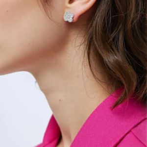 Y2K Hip Hop Rock Earring For Women Men Cubic Zircon Luxury Geometry Flower White Gold Color Stud Earring Daily Jewelry KBE003-1