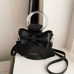 Stylish Women's Bucket Bag with Detachable Strap and Elegant Bow Accent Casual Shoulder Crossbody Bag, Summer Handbag Purse