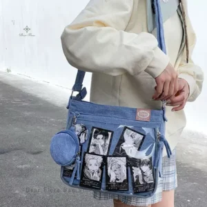 Cute Denim Ita Bag Women's Fashion Crossbody Bag Harajuku Girl Transparent Shoulder Bag Lady DIY Badge Messenger Bag Handbag