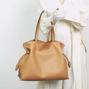 Autumn Winter High-End Leather Bucket Bag Drawstring Pleated Soft Cowhide Single Shoulder Tote Lucky Bag for Women