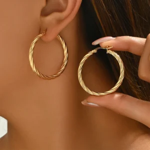 Classic Trendy Twisted Round Hoop Earrings For Women Stainless Steel 3mm Thick Ear Buckle Earrings Vintage Jewelry Accessories