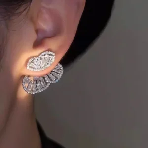 Huitan Novel Double Layers Stud Earrings with Sparkling Crystal Cubic Zirconia Romantic Women’s Earrings Wedding Party Jewelry