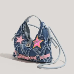 High-end Texture Hand-held Star and Moon Bag Versatile and Fashionable Denim Five-pointed Star Single-shoulder Crossbody Bag