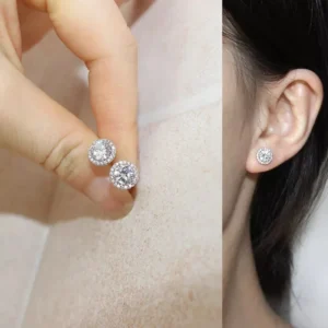 925 Sterling Silver Fashion Round Crystal Wedding Stud Earrings For Women Girls Trend Luxury Jewelry Wholesale