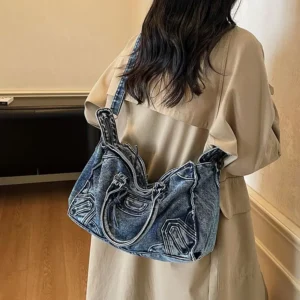 Tote Bag Women 2026 New Denim Y2K Rivet Vintage High-Capacity Shoulder Bag Handbag Euro-America Style