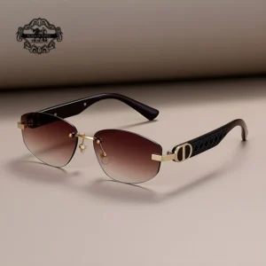 Fashion Small Polygonal Sunglasses for Women Luxury Brand Rmless Brown Sun Glasses Woman Vintage Metal Designer Shades Eyewear