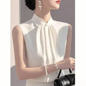 Summer French Satin Unique Light Luxury Chic High-end Sleeveless Shirt