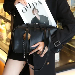 Women's Cow Genuine Leather Shoulder Bags Ladies Fashion Designer Luxury Handbags Female Retro Commute Boston Cowhide Handbag