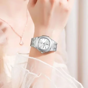 POEDAGAR Top Fashion Square Watch For Woman Luminous Waterproof Date Week Ladies Watch Stainless Steel Women's Quartz Wristwatch