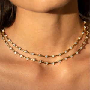 2025 New Women Choker Geometric 5A Sparking Round Tear Drop CZ Bamboo Charm Chain Fashion Necklace