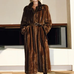 Lautaro Spring Winter Long Soft Thick Warm Brown Faux Mink Fur Coat Women Luxury High Quality Elegant Chic Fluffy Overcoat 2025