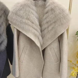 2025 Autumn Winter Real Fox Fur Coat Ladies Outwear Women Female Cashmere Natural Fur Wool Jacket Woolen Luxury Jacket